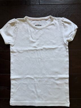 Mini Boden White Puff-Sleeve Girl's Tee
